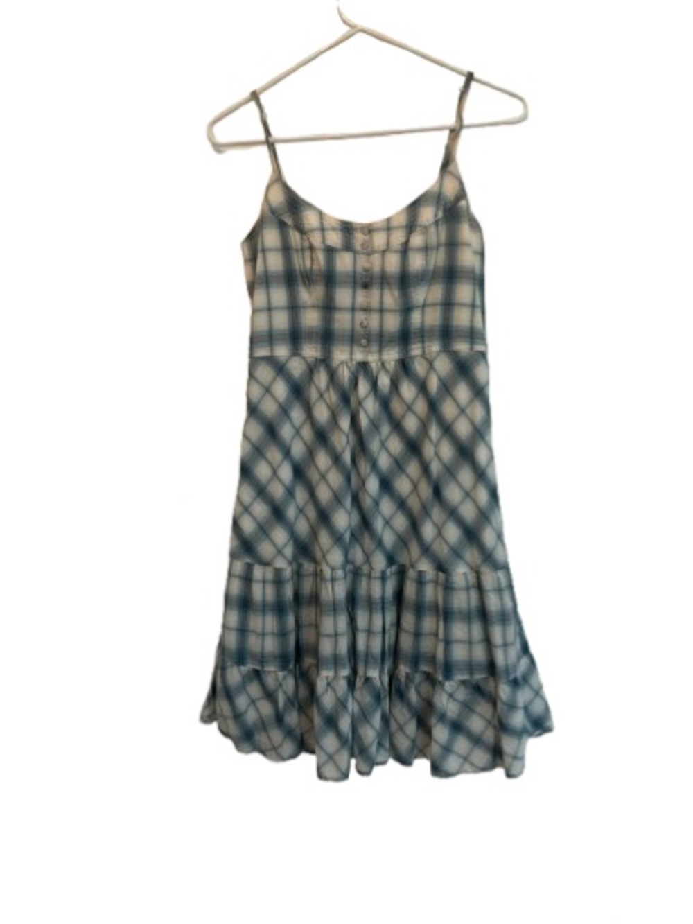 American Eagle Outfitters Blue and White Plaid Tiered Sundress with Buttons